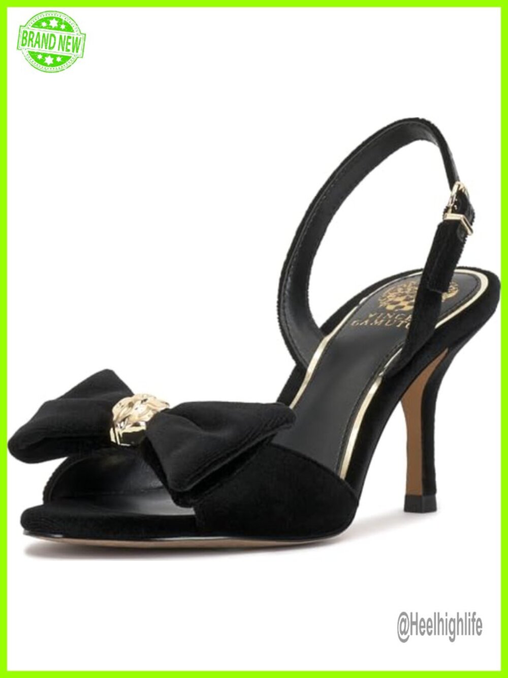 Velvet Slingback High Heel Sandals with Bow Detail and Stiletto Heel